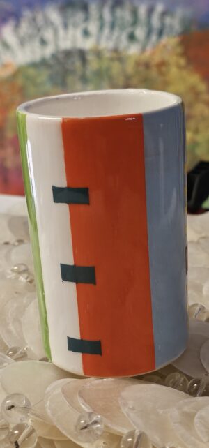 Graphic Cermaic Slip Cast Glazed Pencil Pot - by tpf